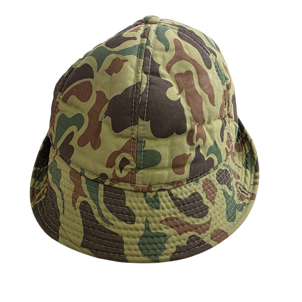 Vintage Frog Skin Camo Bucket Hat Mens Large Green Brown Duck Hunter Boonie Cap